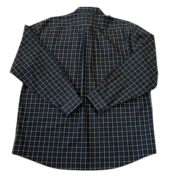 L.L. Bean Navy Blue Tartan Plaid Button Down Cotton Shirt Wrinkle Resistant XL - Picture 7 of 13